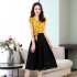 Women Summer Casual Fashion Stripe Pattern Short sleeved A shaped Dress yellow XXXL