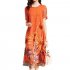 Women Summer Casual Loose Fashion Printing Knee length Maxi Dress Orange L