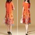 Women Summer Casual Loose Fashion Printing Knee length Maxi Dress Orange 2XL