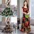 Women Summer Casual Short Sleeve Floral Printing Long Dress red XL