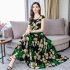 Women Summer Casual Short Sleeve Floral Printing Long Dress green XL
