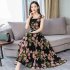 Women Summer Casual Short Sleeve Floral Printing Long Dress red XL