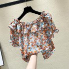 Women Summer Chiffon Blouse Sexy Off Shoulder Floral Print Short Sleeves Fashion Tops Work Shirts pink L
