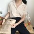 Women Summer Chiffon Shirt Lapel Collar Solid Color Short Sleeve Tops Casual Bottoming Shirt light red XXL