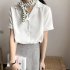 Women Summer Chiffon Shirt Lapel Collar Solid Color Short Sleeve Tops Casual Bottoming Shirt White M