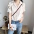 Women Summer Chiffon Shirt Lapel Collar Solid Color Short Sleeve Tops Casual Bottoming Shirt White M