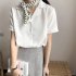 Women Summer Chiffon Shirt Lapel Collar Solid Color Short Sleeve Tops Casual Bottoming Shirt black L