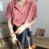 Women Summer Chiffon Shirt Lapel Collar Solid Color Short Sleeve Tops Casual Bottoming Shirt black L