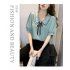 Women Summer Chiffon T shirt Short Sleeves Double layer Doll Collar Blouse Casual Solid Color Loose Tops White 3XL