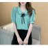 Women Summer Chiffon T shirt Short Sleeves Double layer Doll Collar Blouse Casual Solid Color Loose Tops White 3XL
