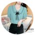 Women Summer Chiffon T shirt Short Sleeves Double layer Doll Collar Blouse Casual Solid Color Loose Tops White 3XL
