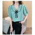 Women Summer Chiffon T shirt Short Sleeves Double layer Doll Collar Blouse Casual Solid Color Loose Tops White 3XL