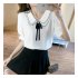 Women Summer Chiffon T shirt Short Sleeves Double layer Doll Collar Blouse Casual Solid Color Loose Tops White 3XL