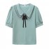 Women Summer Chiffon T shirt Short Sleeves Double layer Doll Collar Blouse Casual Solid Color Loose Tops White 3XL