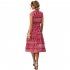 Women Summer Dress Fashion Retro Printing Sleeveless Long Skirt Casual Lapel Breathable A line Skirt White S