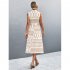 Women Summer Dress Fashion Retro Printing Sleeveless Long Skirt Casual Lapel Breathable A line Skirt White S