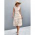Women Summer Dress Fashion Retro Printing Sleeveless Long Skirt Casual Lapel Breathable A line Skirt White S