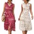 Women Summer Dress Fashion Retro Printing Sleeveless Long Skirt Casual Lapel Breathable A line Skirt White S