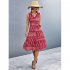 Women Summer Dress Fashion Retro Printing Sleeveless Long Skirt Casual Lapel Breathable A line Skirt White S