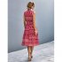 Women Summer Dress Fashion Retro Printing Sleeveless Long Skirt Casual Lapel Breathable A line Skirt White S
