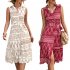Women Summer Dress Fashion Retro Printing Sleeveless Long Skirt Casual Lapel Breathable A line Skirt White S