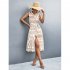Women Summer Dress Fashion Retro Printing Sleeveless Long Skirt Casual Lapel Breathable A line Skirt White L