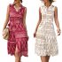 Women Summer Dress Fashion Retro Printing Sleeveless Long Skirt Casual Lapel Breathable A line Skirt red M
