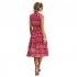 Women Summer Dress Fashion Retro Printing Sleeveless Long Skirt Casual Lapel Breathable A line Skirt red L