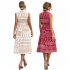 Women Summer Dress Fashion Retro Printing Sleeveless Long Skirt Casual Lapel Breathable A line Skirt red XL
