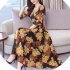 Women Summer Fashion All match Printing Pagoda Elbow Sleeve A line Long Beach Dress yellow XL
