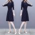 Women Summer Fashion Flower Printing Thin Waist Short Sleeve A line Long Dress Light blue XXL GBYO