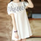Women Summer Fashion Flower Vintage Pattern Short Sleeve Loose Dress white L