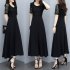 Women Summer Fashion Leisure Solid Color Large Size Long Lace Stitching Dress black XXXL