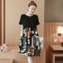Women Summer Fashion Printing Splice Loose Short Sleeve A line Dress Photo Color 2XL  58  65kg 