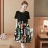 Women Summer Fashion Printing Splice Loose Short Sleeve A line Dress Photo Color 2XL  58  65kg 