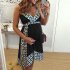 Women Summer Fashion Maternity Printed Sling Pregnant  Bohemian Style Dress Navy M