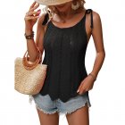 Women Summer Hollow Tank Tops Sweater Vest Tie Shoulder Sleeveless Solid Color Spaghetti Strap Tops Shirts black S