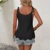 Women Summer Hollow Tank Tops Sweater Vest Tie Shoulder Sleeveless Solid Color Spaghetti Strap Tops Shirts black M