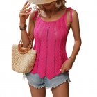 Women Summer Hollow Tank Tops Sweater Vest Tie Shoulder Sleeveless Solid Color Spaghetti Strap Tops Shirts rose Red S