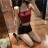 Women Summer Knitted Tank Tops Fashion Sexy Sleeveless Slim Fit Crop Top Simple Elegant Solid Color Vest black One size