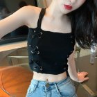 Women Summer Knitted Tank Tops Fashion Sexy Sleeveless Slim Fit Crop Top Simple Elegant Solid Color Vest black One size