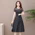 Women Summer Lace Patchwork Large Size Polka Dot Dress black 2XL