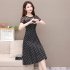 Women Summer Lace Patchwork Large Size Polka Dot Dress black 3XL
