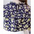 Women Summer Lacing Floral Printing Short Sleeve Chiffon Shirt  Light blue L