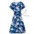 Women Summer Large Size Tight Waist Floral Printing Long Beach Dress 574  L