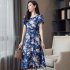 Women Summer Large Size Tight Waist Floral Printing Long Beach Dress 574  4XL