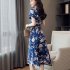 Women Summer Large Size Tight Waist Floral Printing Long Beach Dress 574  3XL