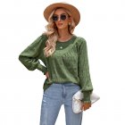 Women Summer Loose Blouse Casual Long Sleeve Round Neck Pullover Tops Simple Solid Color Elegant Shirt Army Green L