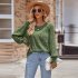 Women Summer Loose Blouse Casual Long Sleeve Round Neck Pullover Tops Simple Solid Color Elegant Shirt Army Green M