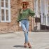 Women Summer Loose Blouse Casual Long Sleeve Round Neck Pullover Tops Simple Solid Color Elegant Shirt Army Green XL
